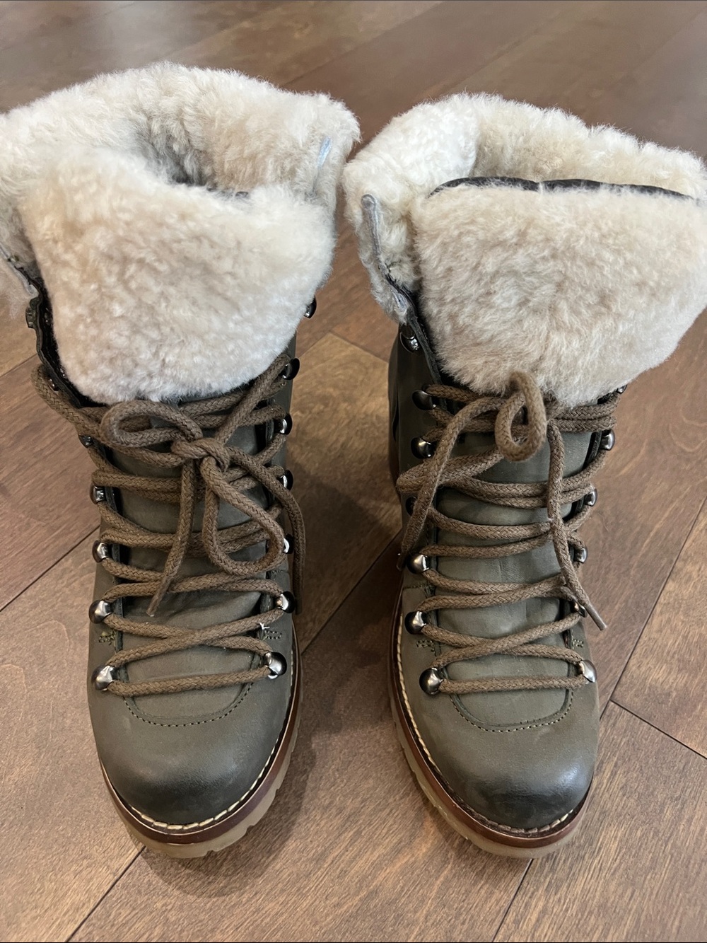 Steven by Steve Madden Real-Shearling Lined Lace-Up Winter Boots - Olive